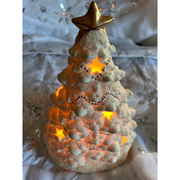 Ceramic Light-Up Christmas Tree Star & Santa Figures Gold approx 12 x 5 inches - Picture 5 of 12